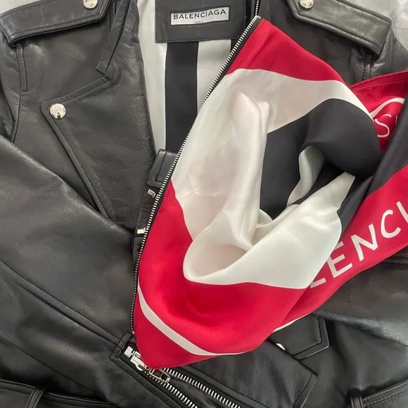 Balenciaga authentic leather scarf moto biker jacket
